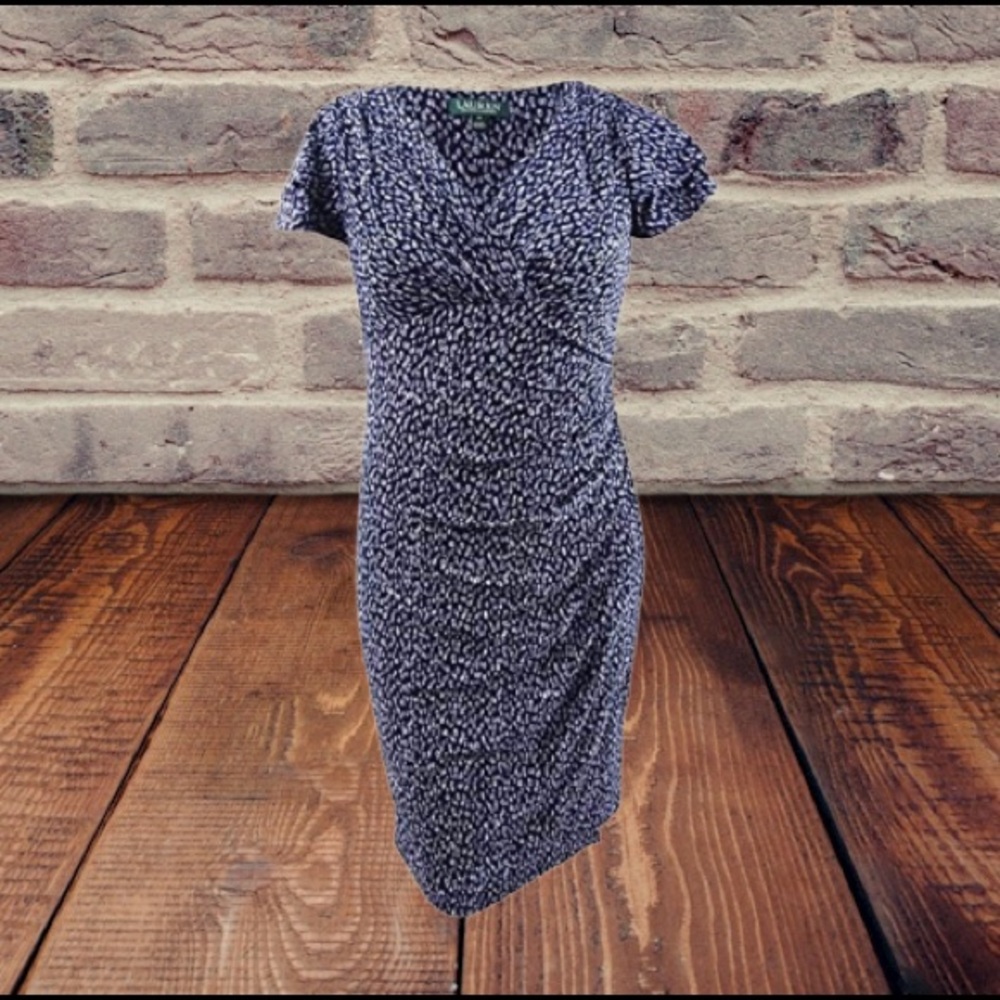 NWT LAUREN RALPH LAUREN sheath dress floral navy blue 4